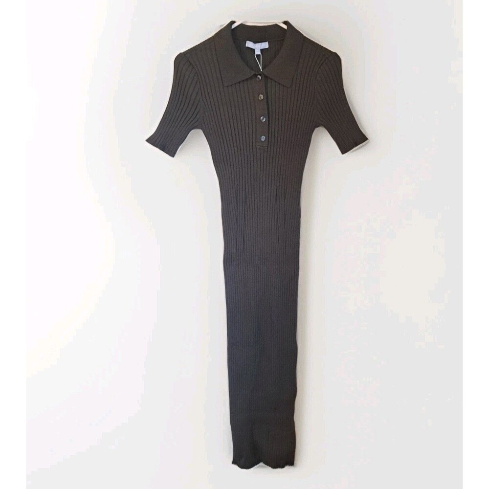 NWT Antonio Melani Amhurst Rib Knit Matte Jersey Black Polo Dress BodyCon XS